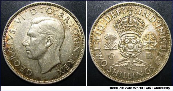 Great Britain 1940 2 shillings. Really nice toning and high grade!