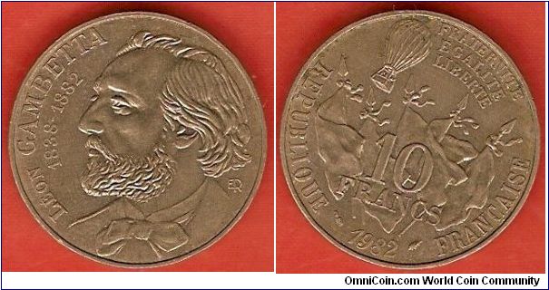 10 francs
centenary of death of Leon Gambetta, French politician
nickel-bronze