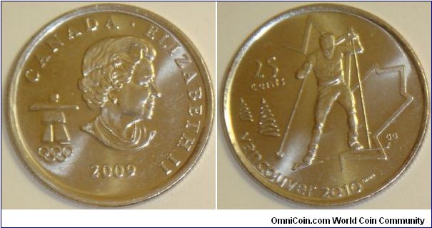 Canada, 25 cents, 2007-2010 XXI Winter Olympics Vancouver series (January 2009): Cross  Country Skiing
