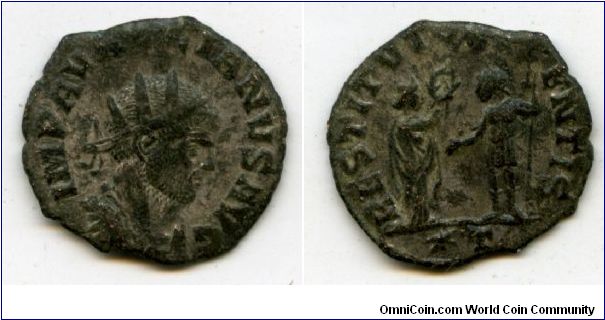 260ad
Gallienus
Joint reign with Valerian 253-260ad sole reign 260-268ad 
Antoninianus Silverd 
IMP GALLIENVS AVG. Radiate, draped and cuirassed bust right
RESTITVT. ORIENTIS. Woman standing right, presenting wreath to emperor standing left, holding sceptre
Unsure of mint mark