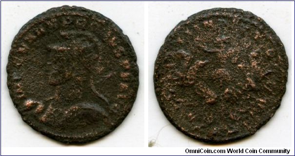 276-282   
Marcus Aurelius Probus
Antoninianus
IMP C M AVR PROBVS AVG radiate, helmeted & cuirassed bust left, holding spear & shield
SOLI INVICTO,Sol facing in unruly quadriga