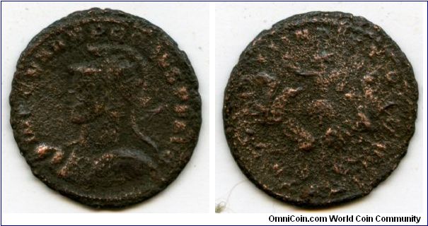 276-282   
Marcus Aurelius Probus
Antoninianus
IMP C M AVR PROBVS AVG radiate, helmeted & cuirassed bust left, holding spear & shield
SOLI INVICTO,Sol facing in unruly quadriga