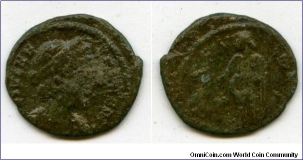 337ad
Helena
Mother of Constantine I
AE 3
Constantinople 
Special issue for the dedication of the city
FL. IVL. HE-LENAE AVG. Head right
PAX PVBLICA Pax standing left,holding olive branch and transverse sceptre