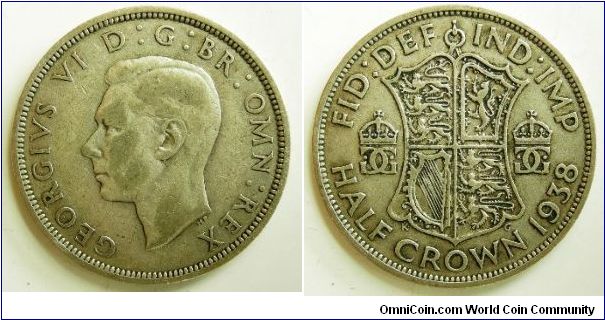 1938, Great Britain Half Crown, 
George VI, 
Spink 4080.