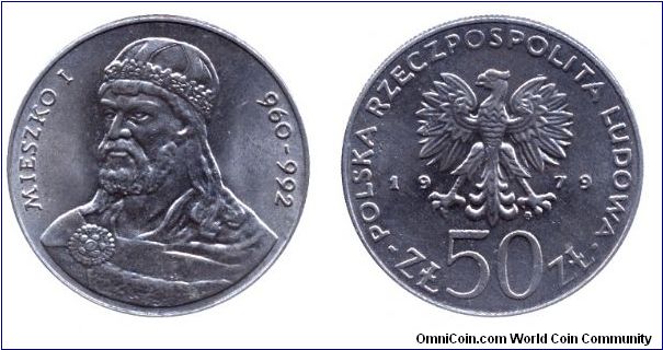 Poland, 50 zlotych, 1979, Cu-Ni, Duke Mieszko I, (960-992), People's Republic of Poland.                                                                                                                                                                                                                                                                                                                                                                                                                            