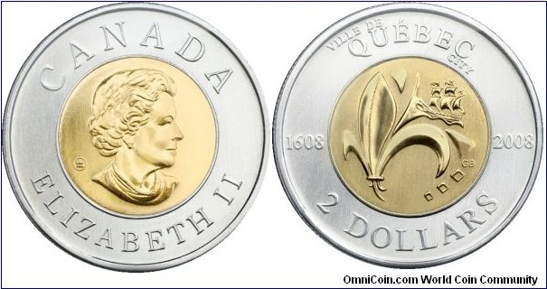 Canada, 2 dollars, 2008 400th anniversary of the city of Québec