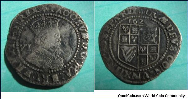 James I sixpence, Lis mintmark.  1623-24.