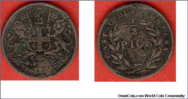British India - East India Company
1/2 pice
copper
Calcutta Mint