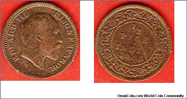 British India
1/2 pice
Edward VII, king and emperor
copper
Calcutta Mint