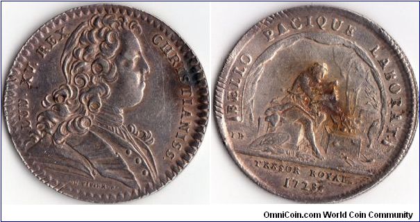 1728 silver jeton issued for the Tresor Royal.