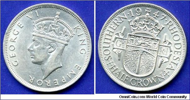 Half Crown.
Southern Rhodesia.
George VI (1936-1952) King & Emperor.


Cu-Ni.