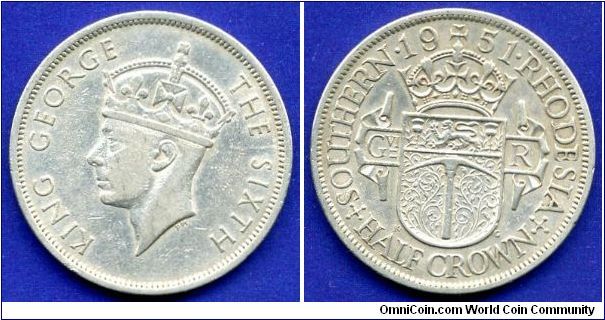 Half Crown.
Southern Rhodesia.
George VI (1936-1952) King.


Cu-Ni.