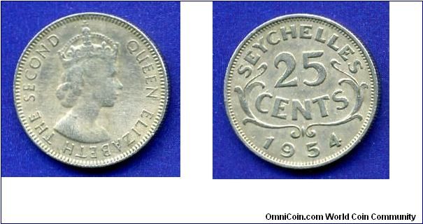 25 cents.
Elizabeth II.
Mintage 124,000 units.

Cu-Ni.