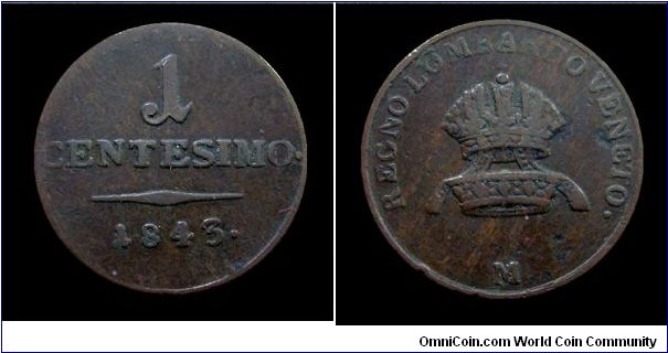 Lombardy-Venetia - Ferdinand I of Austria - 1 Centesimo - Milan Mint - Copper