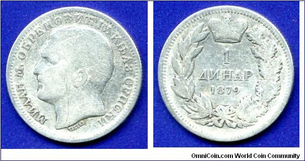 1 Dinar.
Prince Milan IV Obrenovich (1868-1882, 1882-1889 as King).


Ag835f. 5,0gr.