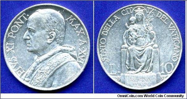 10 Lire.
Pontiff Pius XI (1922-1939).
Pope Pius XI is known that the March 19, 1930 proclaimed a crusade against the USSR.
Mintage 40,000 units.


Ag835f. 10,0gr.