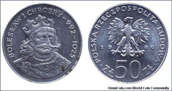Poland, 50 zlotych, 1980, Cu-Ni, Boleslaw I Chrobry, 992-1025, People's Republic of Poland.                                                                                                                                                                                                                                                                                                                                                                                                                         