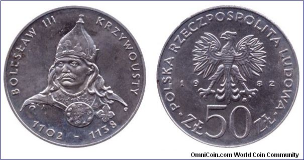Poland, 50 zlotych, 1982, Cu-Ni, Boleslaw III, 1102-1138, People's Republic of Poland.                                                                                                                                                                                                                                                                                                                                                                                                                              