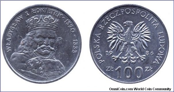 Poland, 100 zlotych, 1986, Cu-Ni, I. Wladislaw Lokietek (1320-1333), People's Republic of Poland.                                                                                                                                                                                                                                                                                                                                                                                                                   