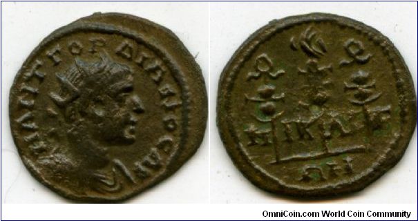 238-244ad
Gordian III
Caesar April-June, 238ad
Augustus 238-244ad  
AE20 
Nicaea, Bithynia. 
M ANT GORDIANOC AV, radiate, draped bust right
NIKAE, two legionary eagles standing between two standards
ON in ex
Sear 2523 var