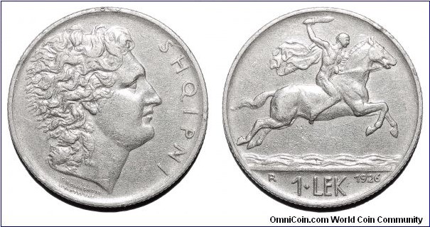 ALBANIA (1st REPUBLIC)~1 Lek 1926.