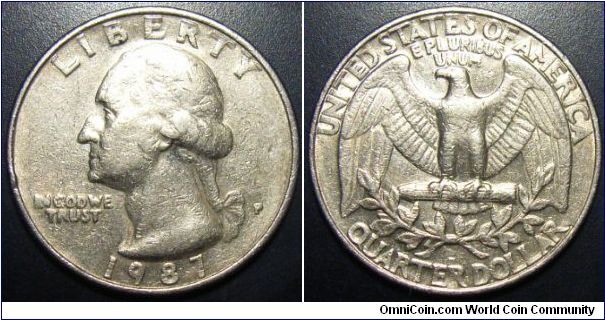 US 1987 quarter, mintmark P.