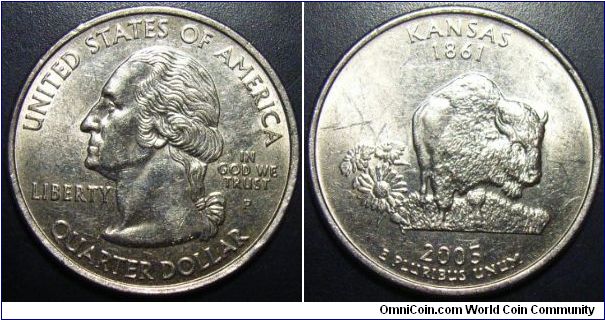 US 2005 state quarter commemorating Kansas, mintmark P.