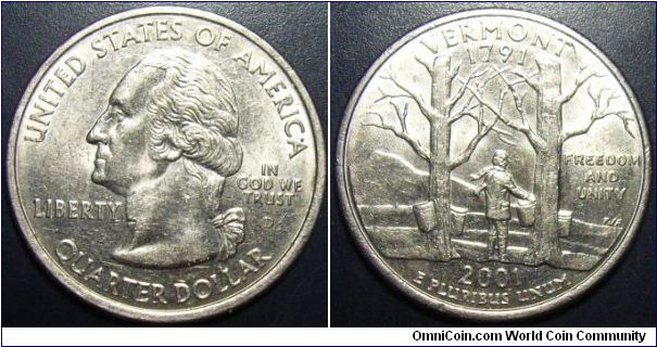 US 2001 state quarter, commemorating Vermont, mintmark D.