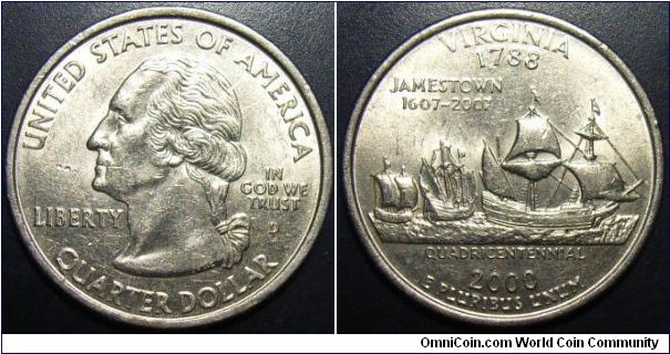 US 2000 state quarter commemorating Virginia, mintmark D.