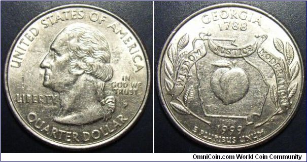 US 1999 state quarter, commemorating Georgia, mintmark P.