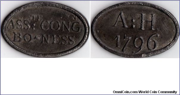 Bo'ness church communion token dated 1796