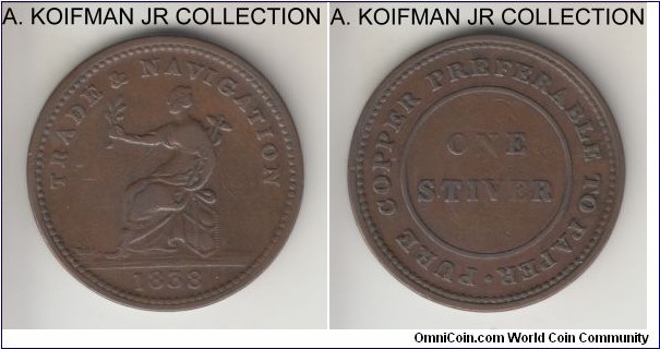 KM-Tn1/2, 1838 British Guiana  stiver token, TRADE  & NAVIGATION, in fine condition