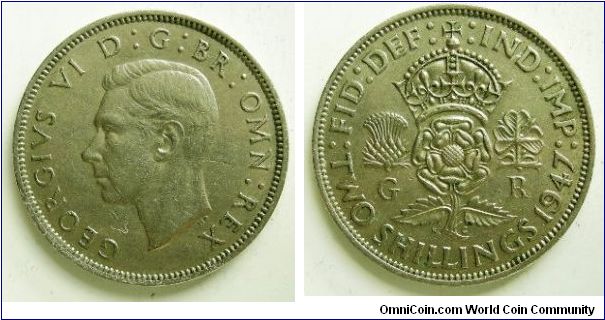 Florin (2 Shillings), 
George VI, 
Spink ref:4102