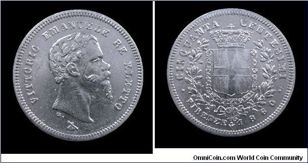 Victor Emmanuel II - Elected King (Government of Tuscany)- 50 Centesimi (Florence mint)- Silver