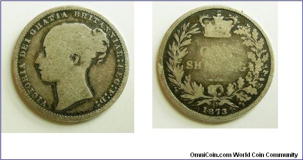 1 Shilling, 
Victoria 3rd head,
Mint mark 27,  
Spink ref:3906A