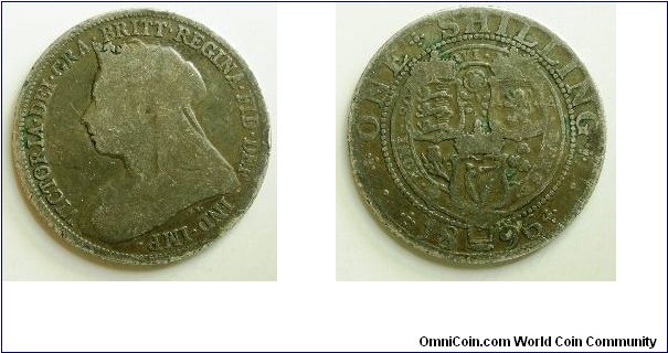 1 Shilling, Victoria veiled head, 
Spink ref:3940A