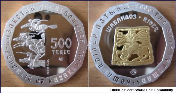 500 Tenge - Rider - 31.1 g Ag .925 Proof (partially gold plated) - mintage 5,000