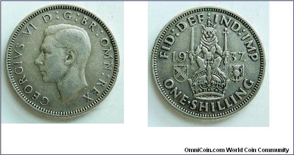 1 Shilling, 
George VI, 
Scotland mint, 
Spink ref:4083