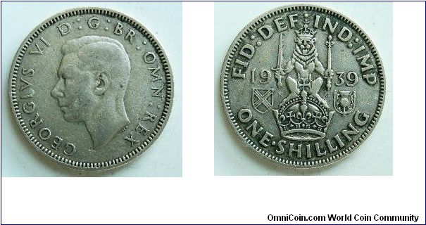 1 Shilling, 
George VI, 
Scotland mint, 
Spink ref:4083