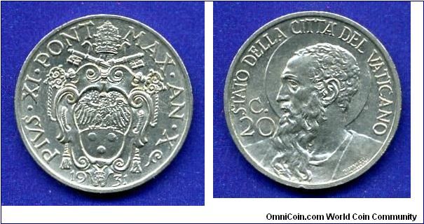 20 centesimi.
Pontiff Pius XI (1922-1939).
Mintage 80,000 units.


Rafting Akmonital.