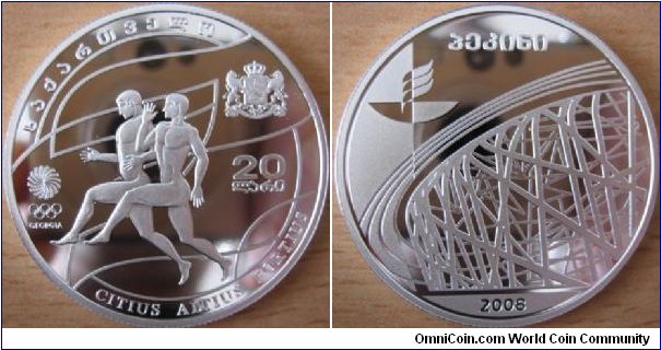 20 Lari - Beijing Olympic games - 28.28 g Ag .925 Proof - mintage 1,500