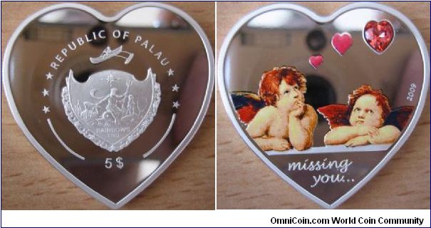 5 Dollars - Missing you - 25 g Ag .925 Proof (with red Swarovski crystal) - mintage 2,500