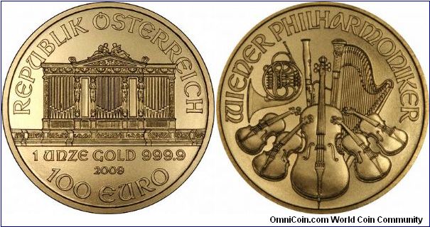 This year's one ounce gold Philharmonica bullion coin.
We are now UK distributors for the Austrian Mint, and sold 500 of these in the first week.