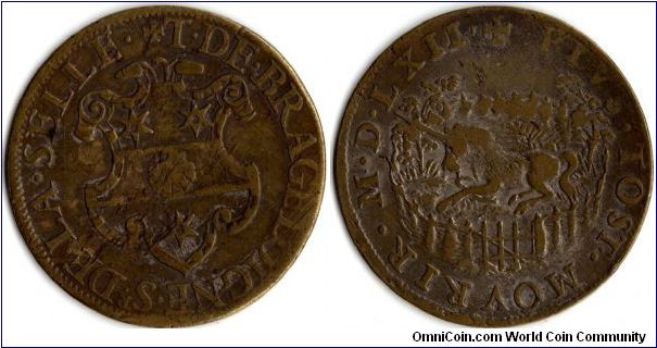 1562 dated copper jeton issued for Thomas de Bragelogne a noble from the Languedoc region during the reign of Francis II / Charles IX.