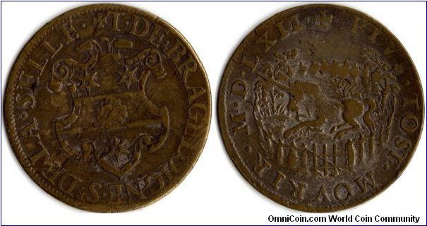 1562 dated copper jeton issued for Thomas de Bragelogne a noble from the Languedoc region during the reign of Francis II / Charles IX.