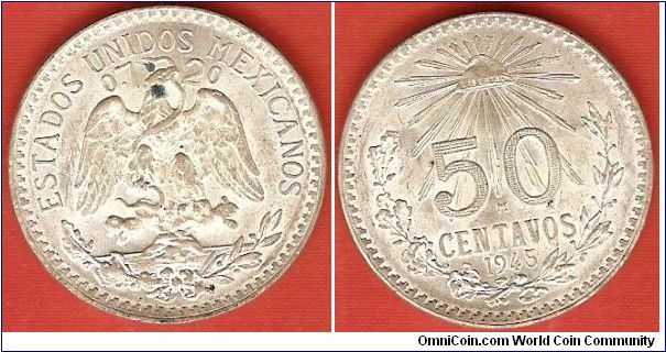 Estados Unidos Mexicanos
50 centavos
Liberty cap and rays
0.720 silver