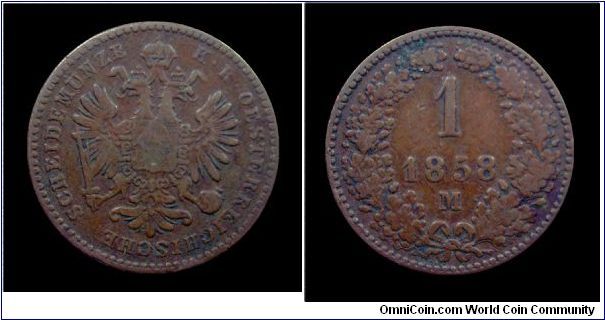 Lombardy Venetia - Coinage for the Austrian Empire - Francis Joseph I - 1 Kreutzer (Milan mint)- Copper