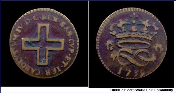 Kingdom of Sardinia - Charles Emmanuel IV Savoy - 2 Denari - Copper