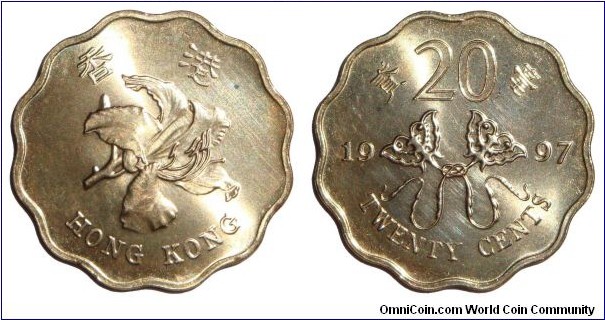 HONG KONG (SPECIAL ADMINISTRATIVE REGION)~20 Cent 1997. First series for the 'Special Administration Region'.