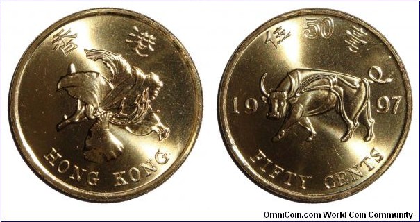 HONG KONG (SPECIAL ADMINISTRATIVE REGION)~50 Cent 1997. First series for the 'Special Administration Region'.